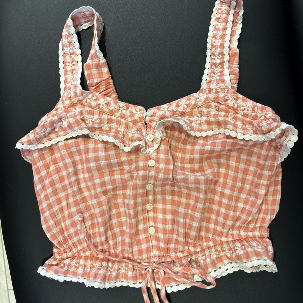 Pink Gingham Ruffle Crop Top